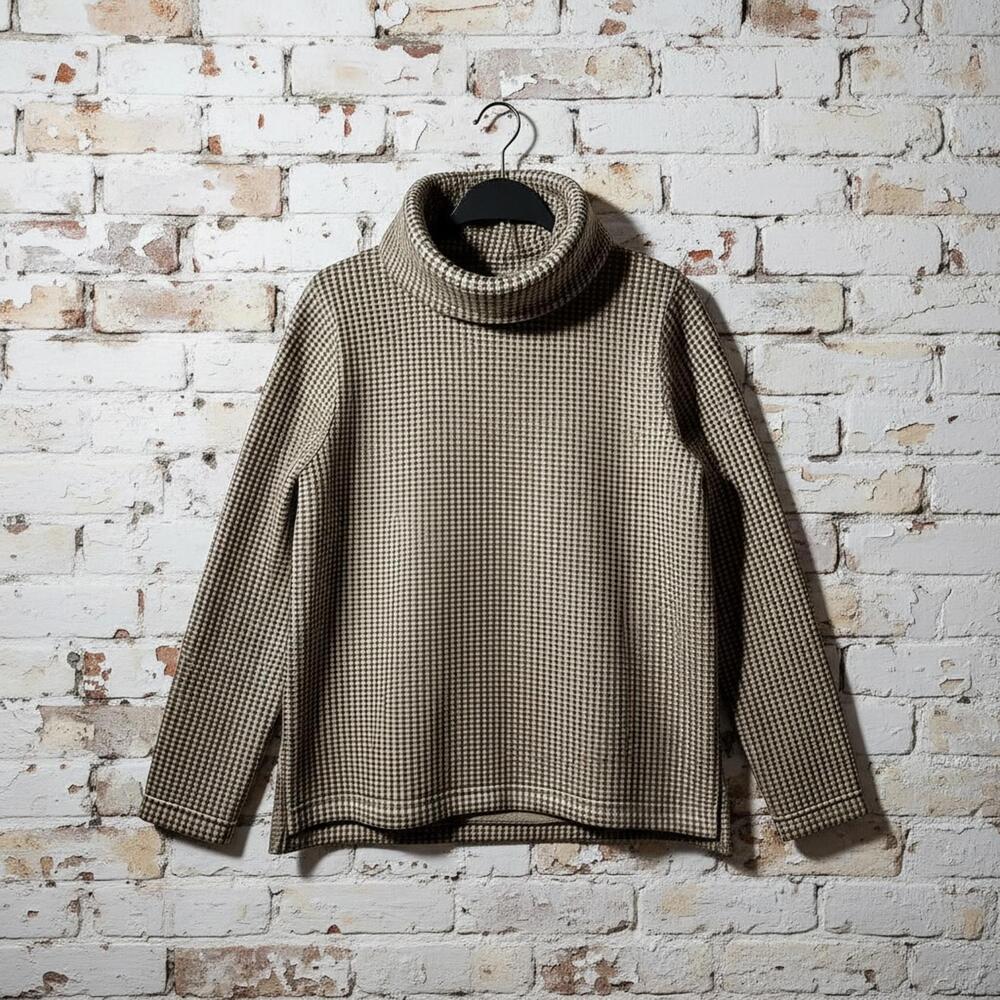 J Crew Women's Beige and White Houndstooth Turtleneck Top Small S